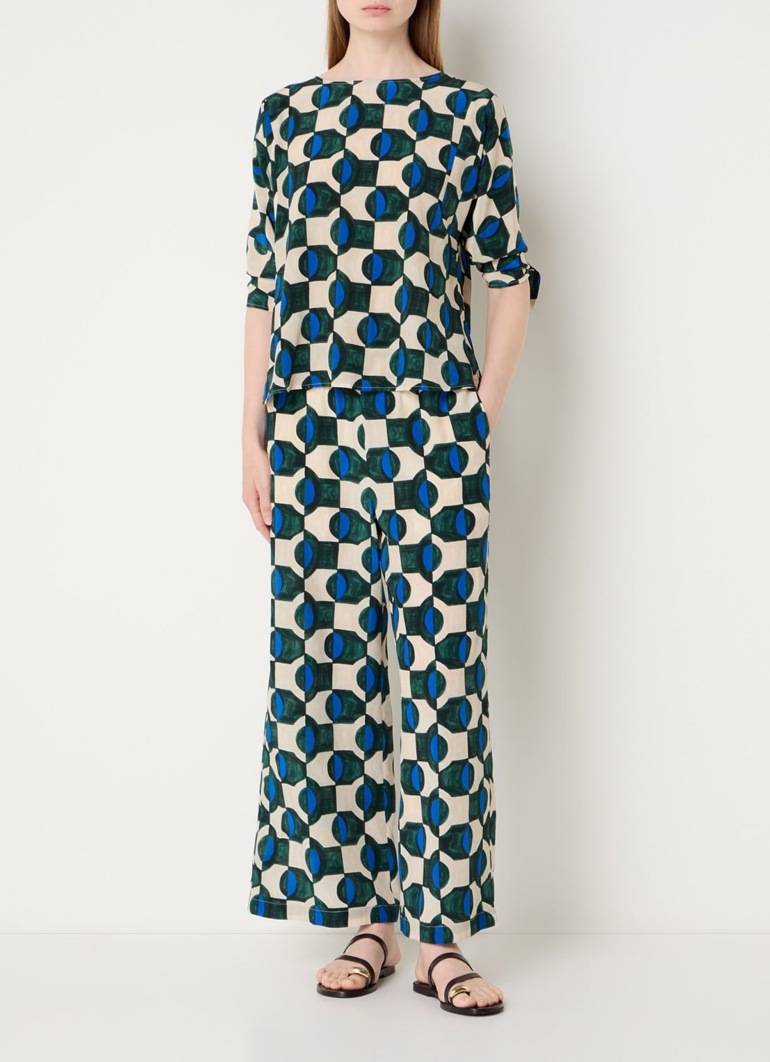 Max Mara Adone tuniek van zijde met print - voorkant 4 donkergroen