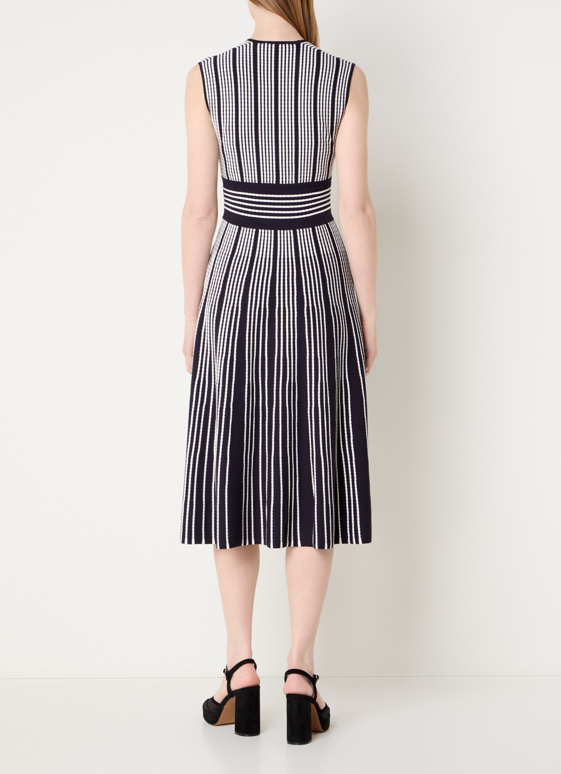 Max Mara Agreste midi jurk met V-hals en streepprint - achterkant 4 donkerblauw