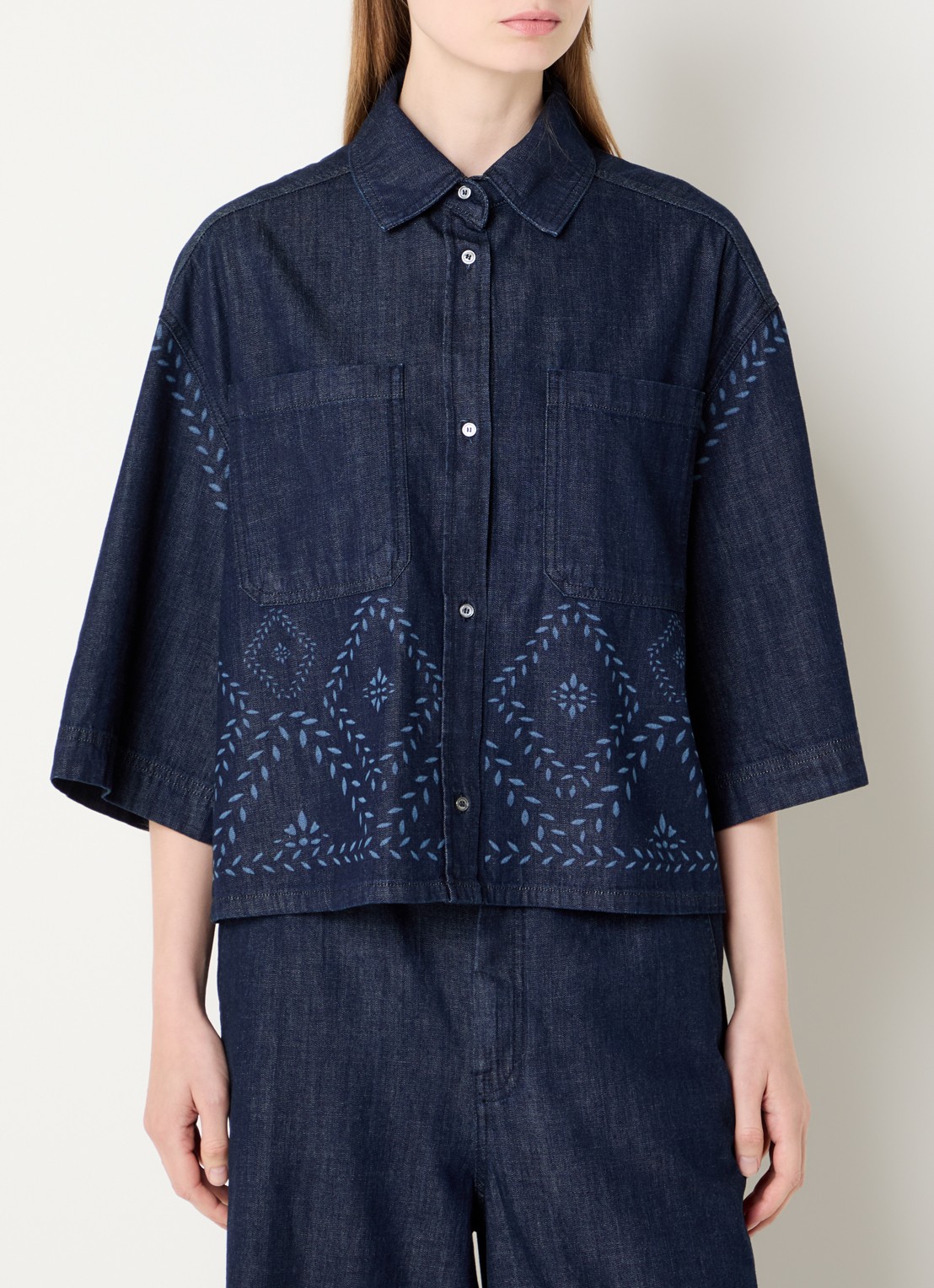 Max Mara Alare blouse van denim met print - detail 2 indigo