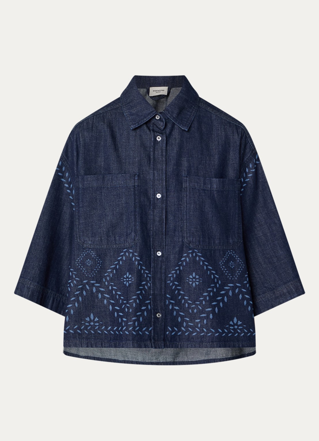 Max Mara Alare blouse van denim met print - voorkant 3 indigo