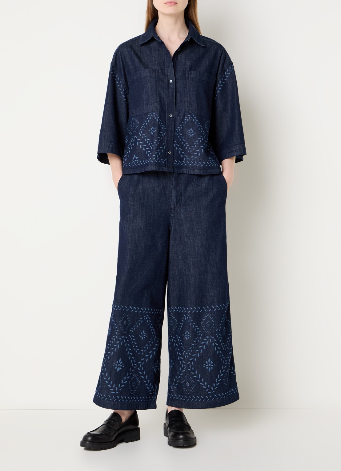 Max Mara Alare blouse van denim met print - voorkant 4 indigo