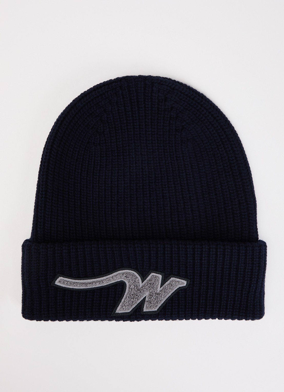 Max Mara Alben ribgebreide muts van scheerwol met logo - voorkant donkerblauw