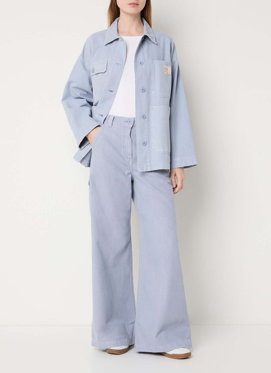 Max Mara Album jack van canvas met opgestikte zakken - voorkant 4 lichtblauw