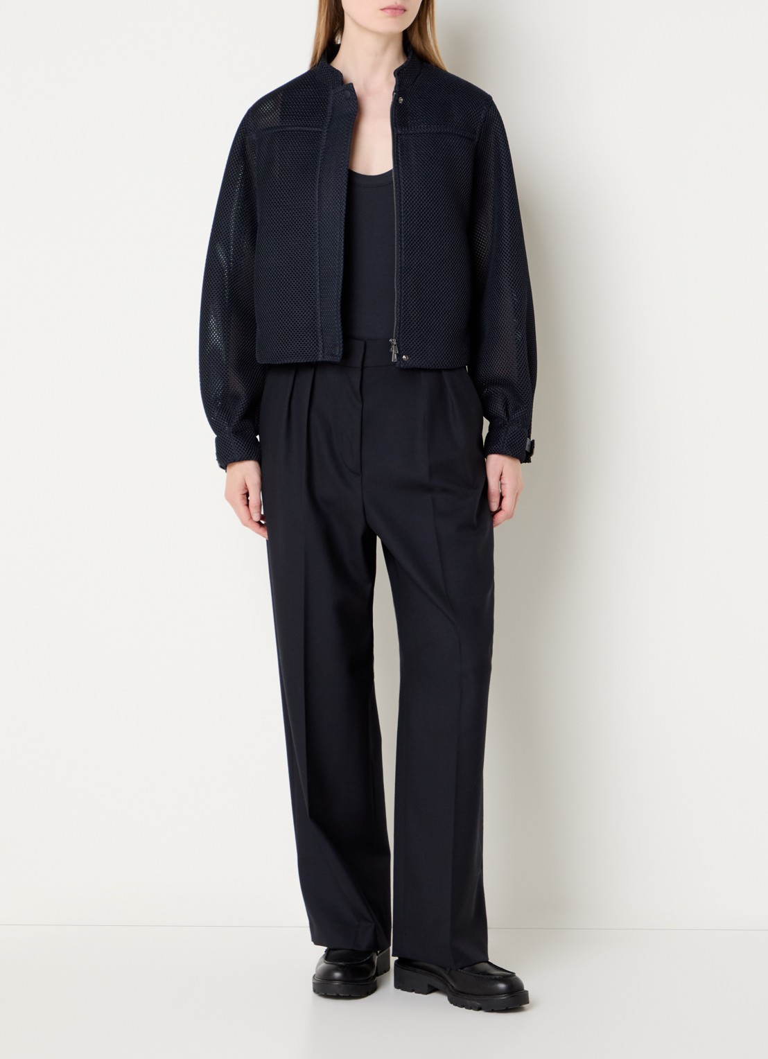 Max Mara Alcamo jack van mesh met steekzakken - voorkant 2 donkerblauw