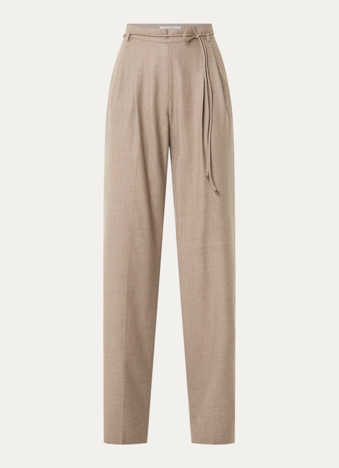 Max Mara Alibi high waist straight fit pantalon van kasjmier met strikceintuur - voorkant 2 zand