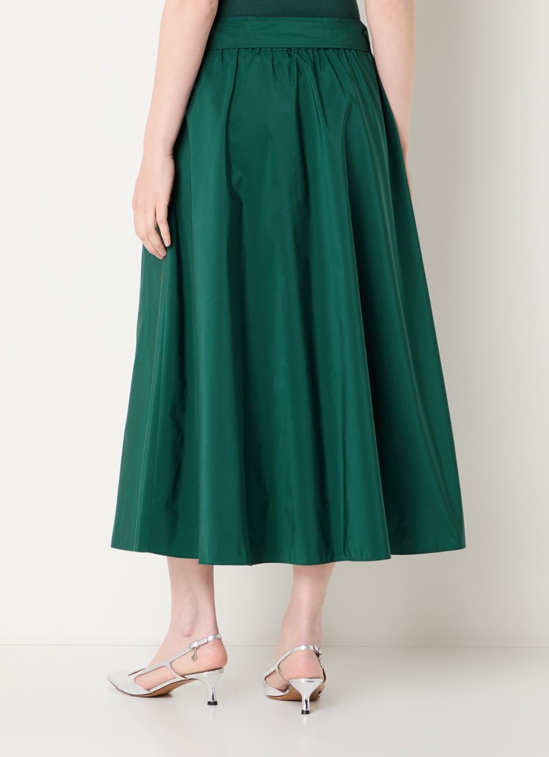 Max Mara Alpaca maxi A-lijn rok met steekzakken en strikceintuur - achterkant donkergroen