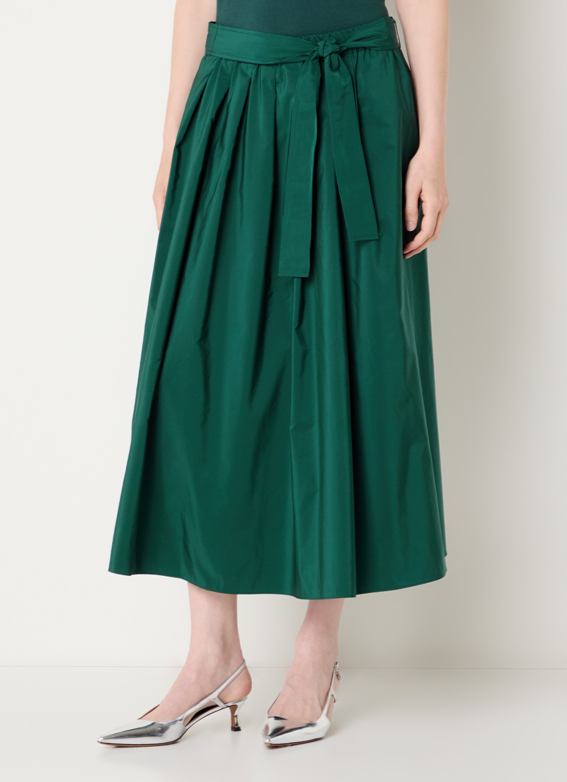 Max Mara Alpaca maxi A-lijn rok met steekzakken en strikceintuur - detail 4 donkergroen