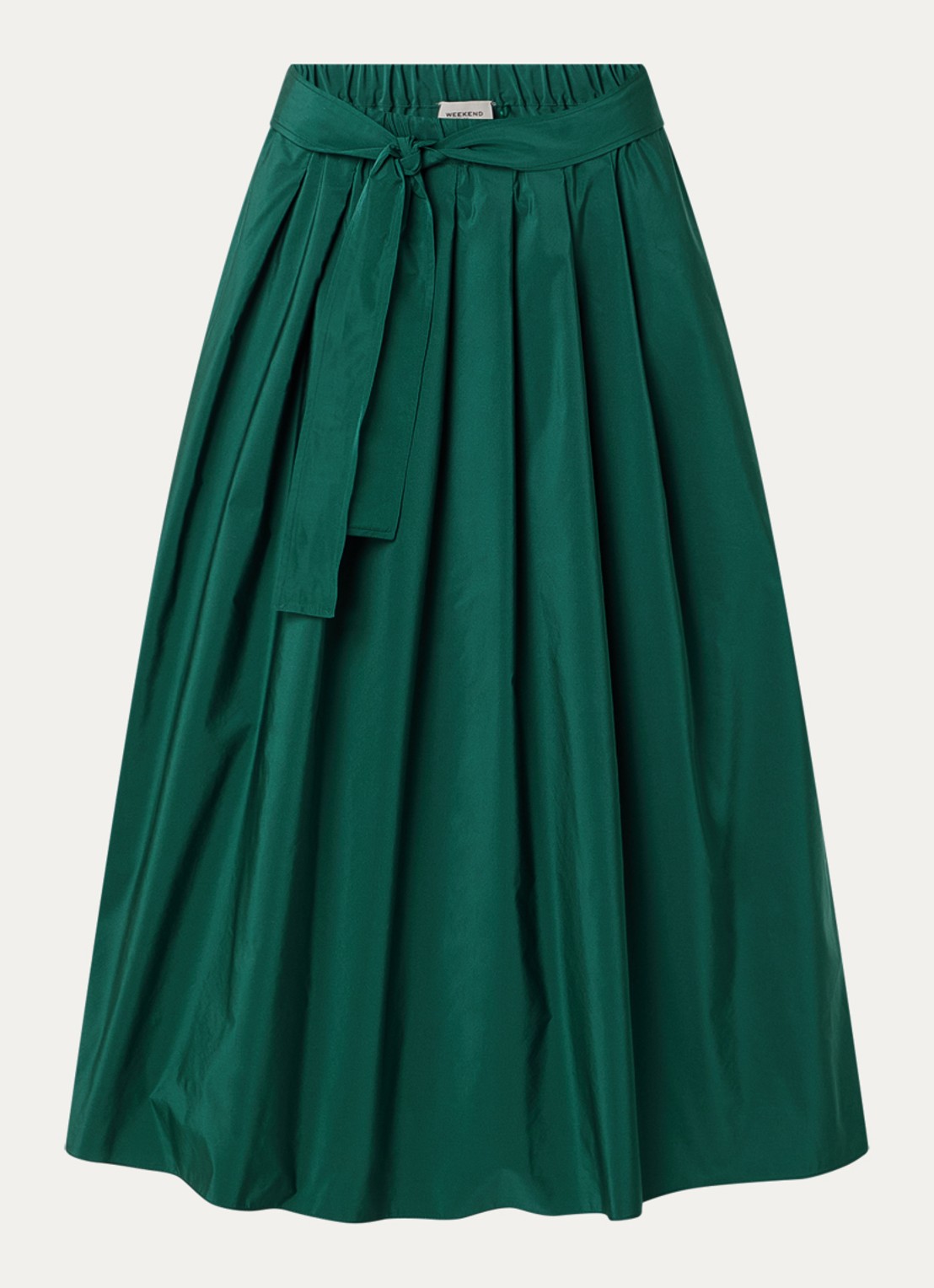 Max Mara Alpaca maxi A-lijn rok met steekzakken en strikceintuur - voorkant 2 donkergroen