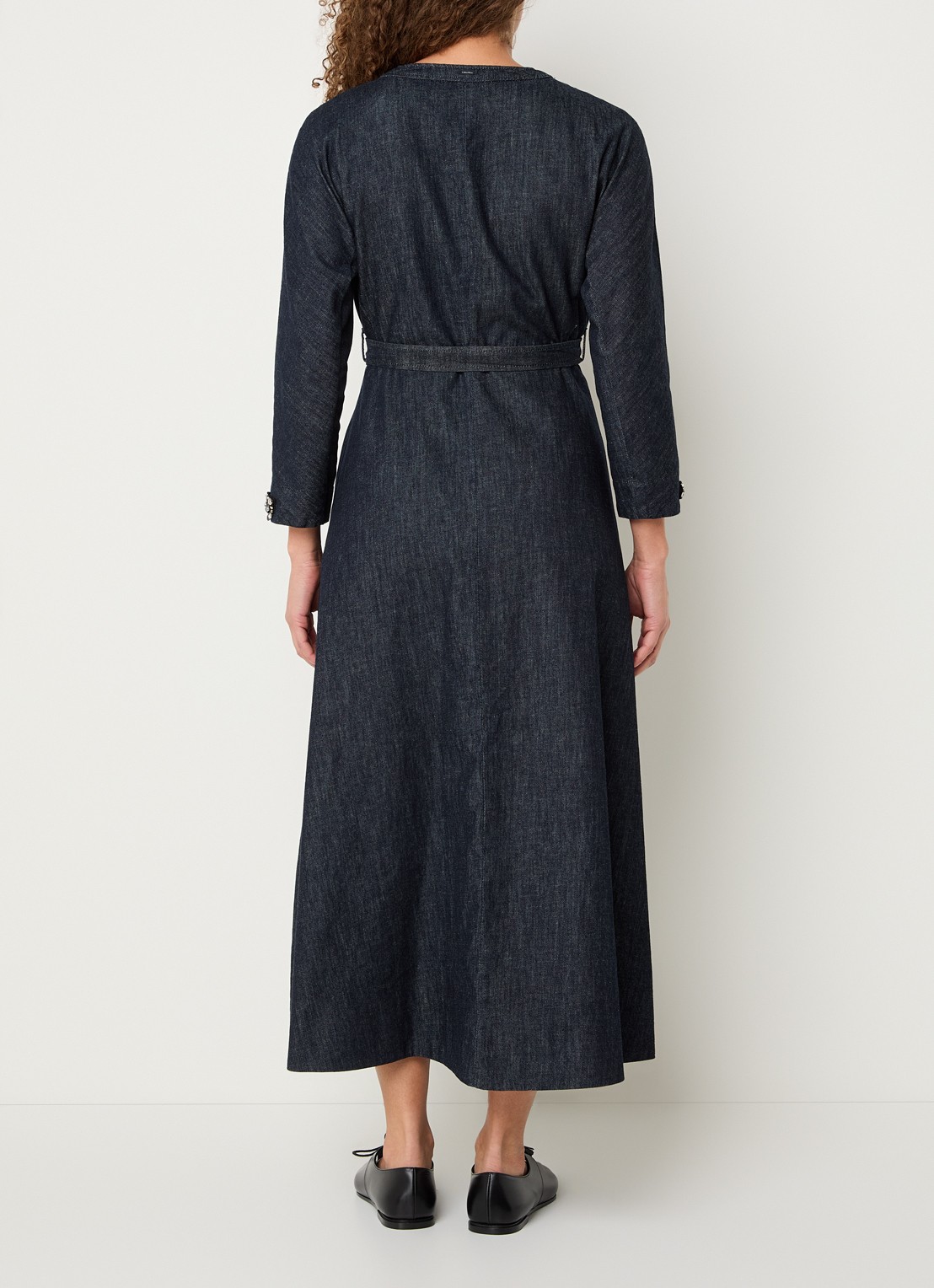 Max Mara Ambra midi A-lijn denim blousejurk met kralendecoratie - achterkant 4 donkerblauw
