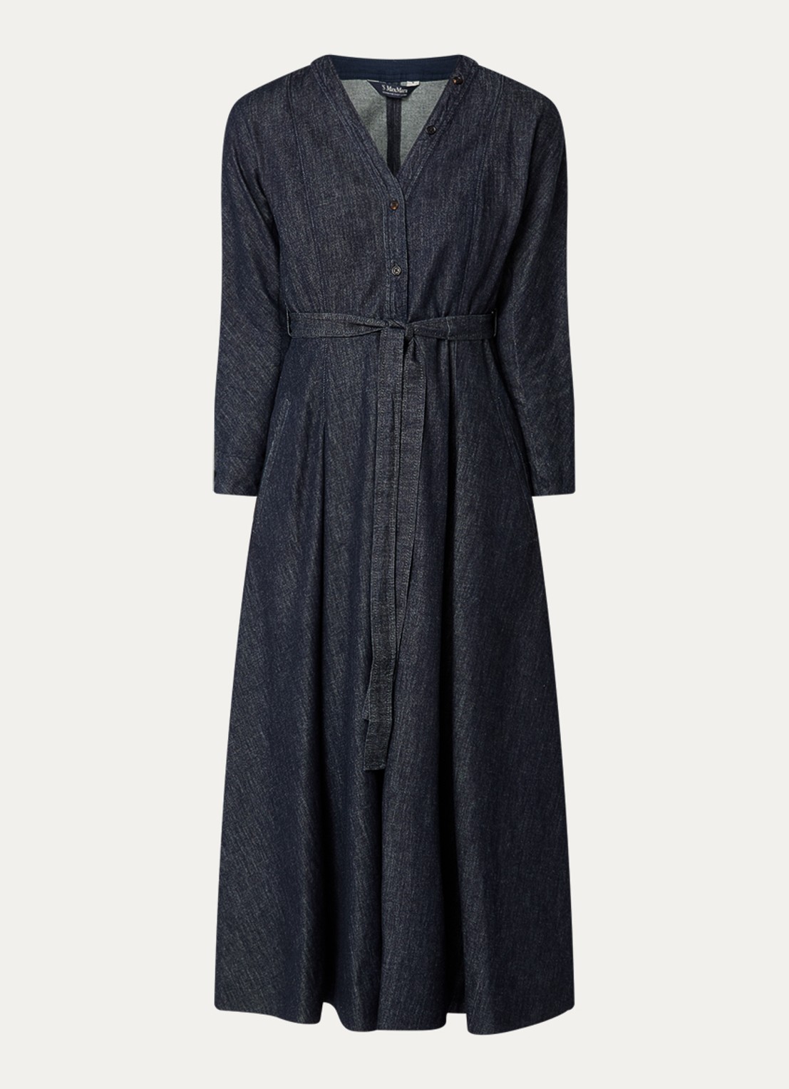 Max Mara Ambra midi A-lijn denim blousejurk met kralendecoratie - voorkant 2 donkerblauw