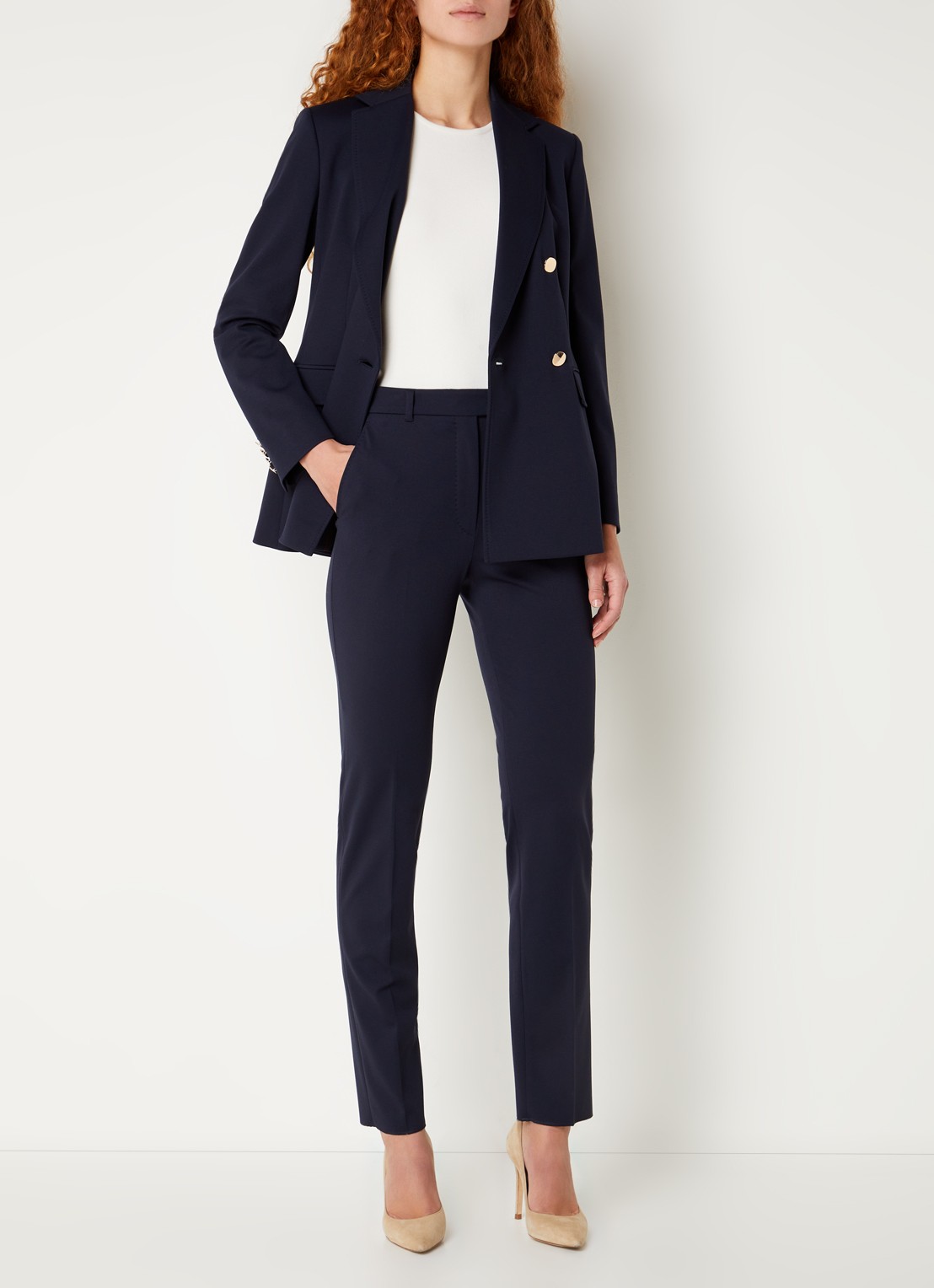 Max Mara Ananas high waist slim fit pantalon met steekzakken - voorkant 3 donkerblauw