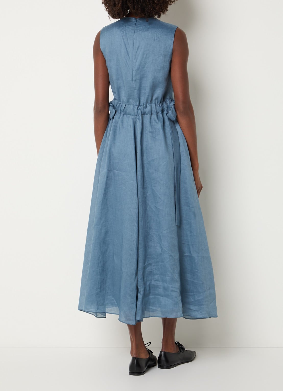 Max Mara Aquile midi jurk met strikdetail  - achterkant 4 staalblauw