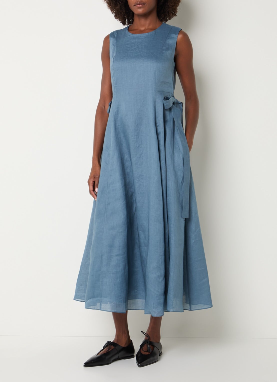 Max Mara Aquile midi jurk met strikdetail  - detail staalblauw