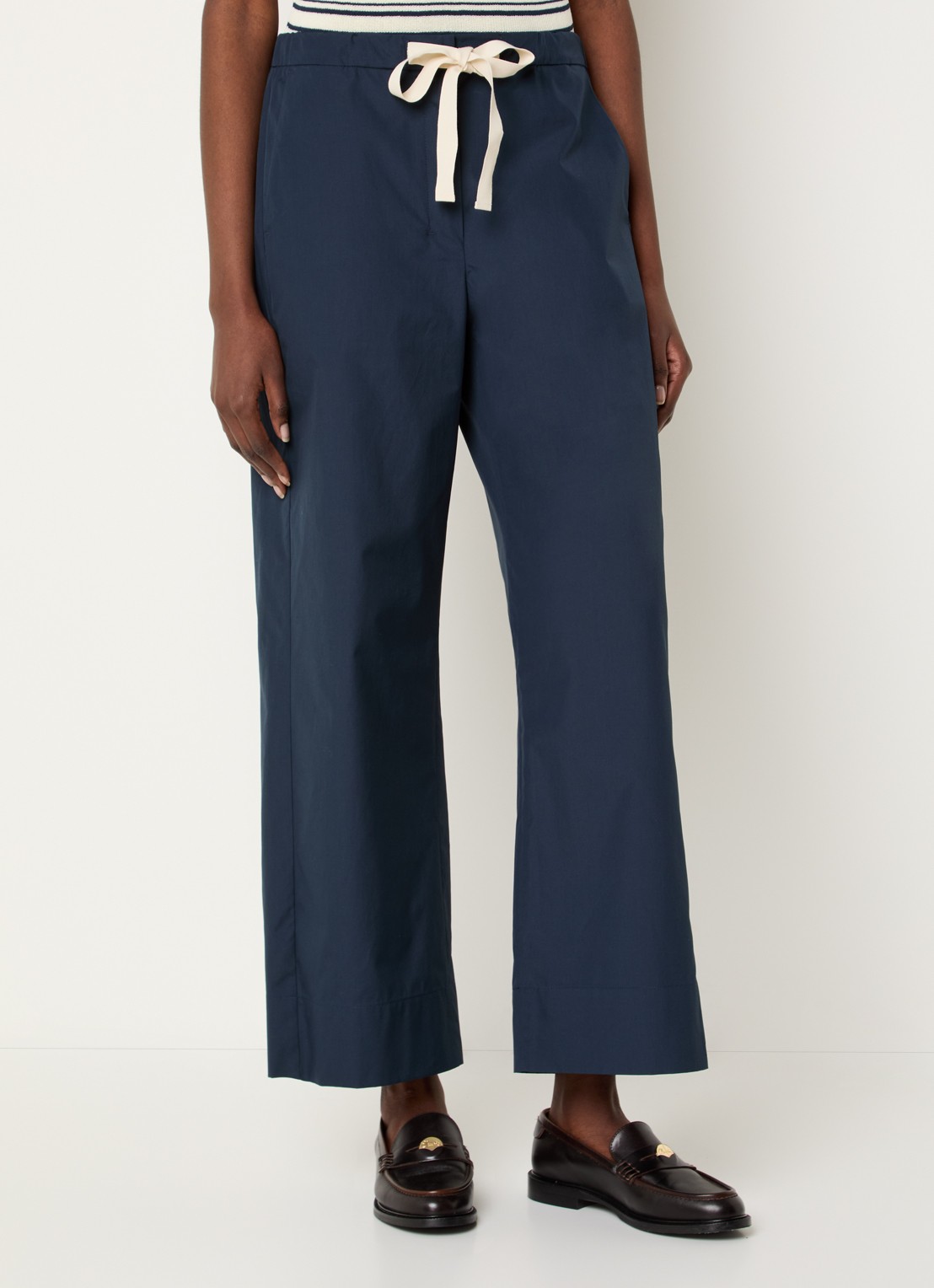 Max Mara Argento high waist straight fit pantalon met steekzakken - detail 2 donkerblauw