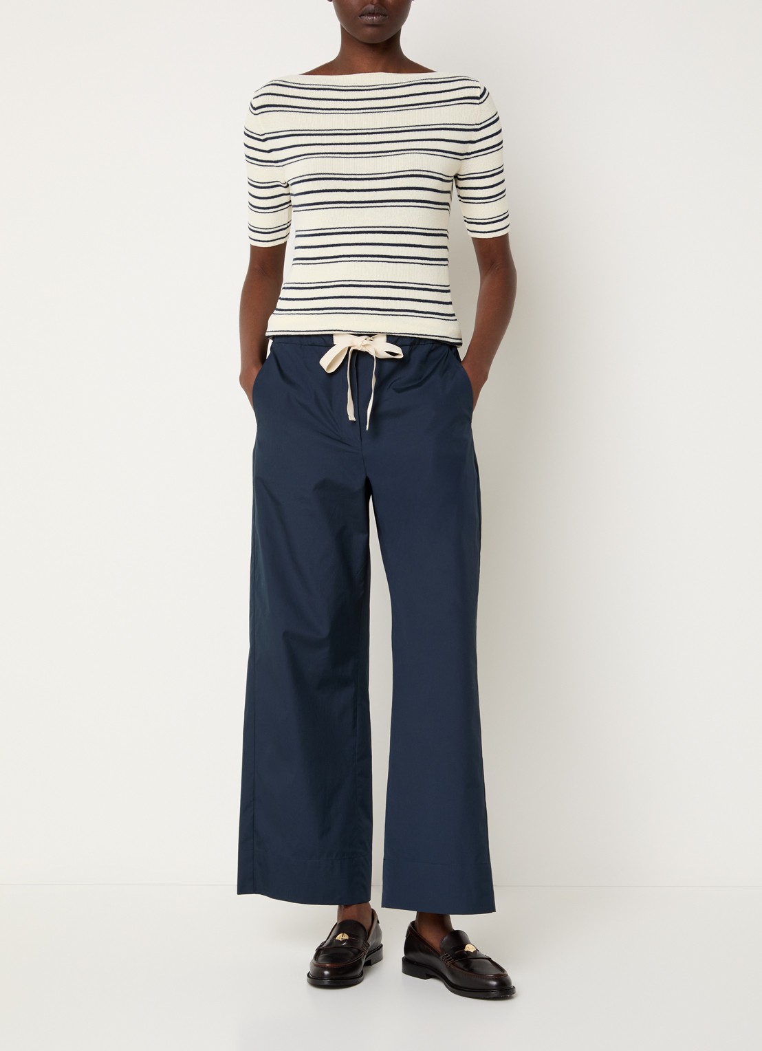 Max Mara Argento high waist straight fit pantalon met steekzakken - voorkant 4 donkerblauw