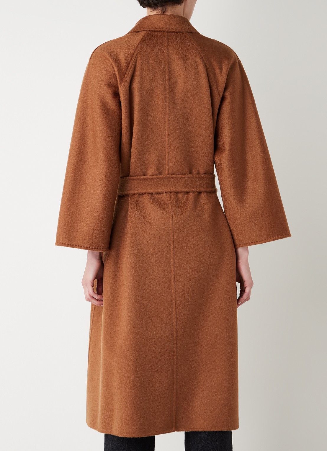 Max Mara Arona mantel van scheerwol met strikceintuur - achterkant bruin