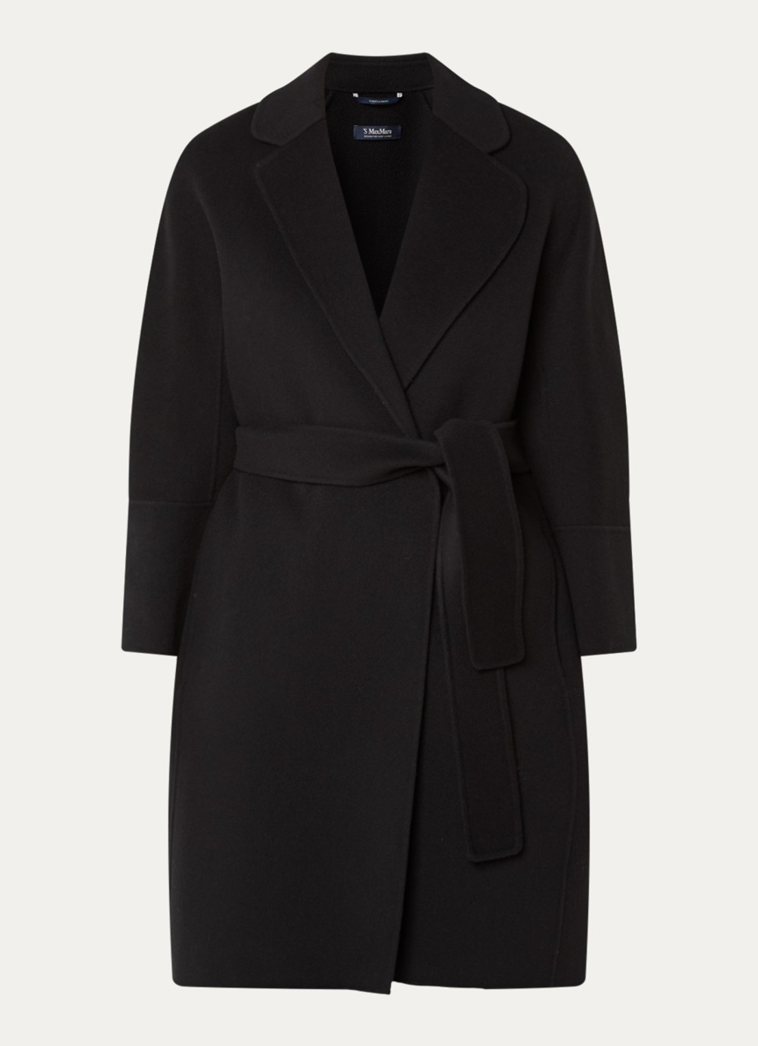 Max Mara Arona mantel van scheerwol met strikceintuur - voorkant 3 zwart