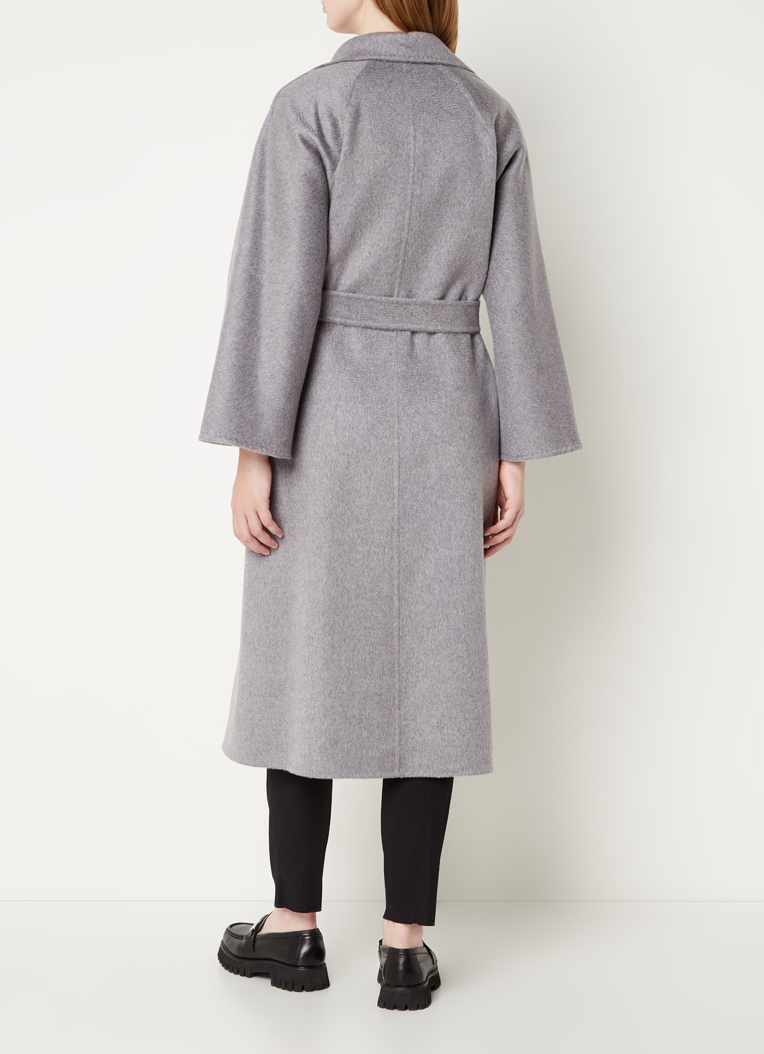 Max Mara Arona mantel van scheerwol met strikceintuur - achterkant 2 lichtgrijs