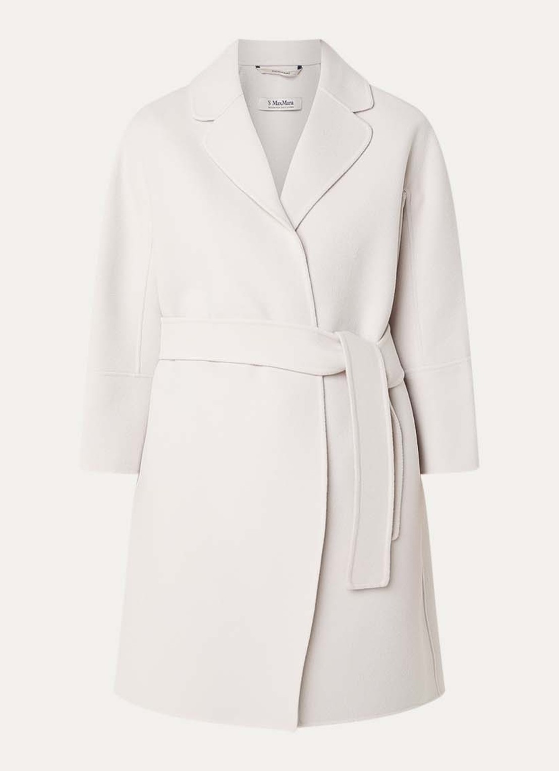 Max Mara Arona mantel van wol met strikceintuur - voorkant ivoor
