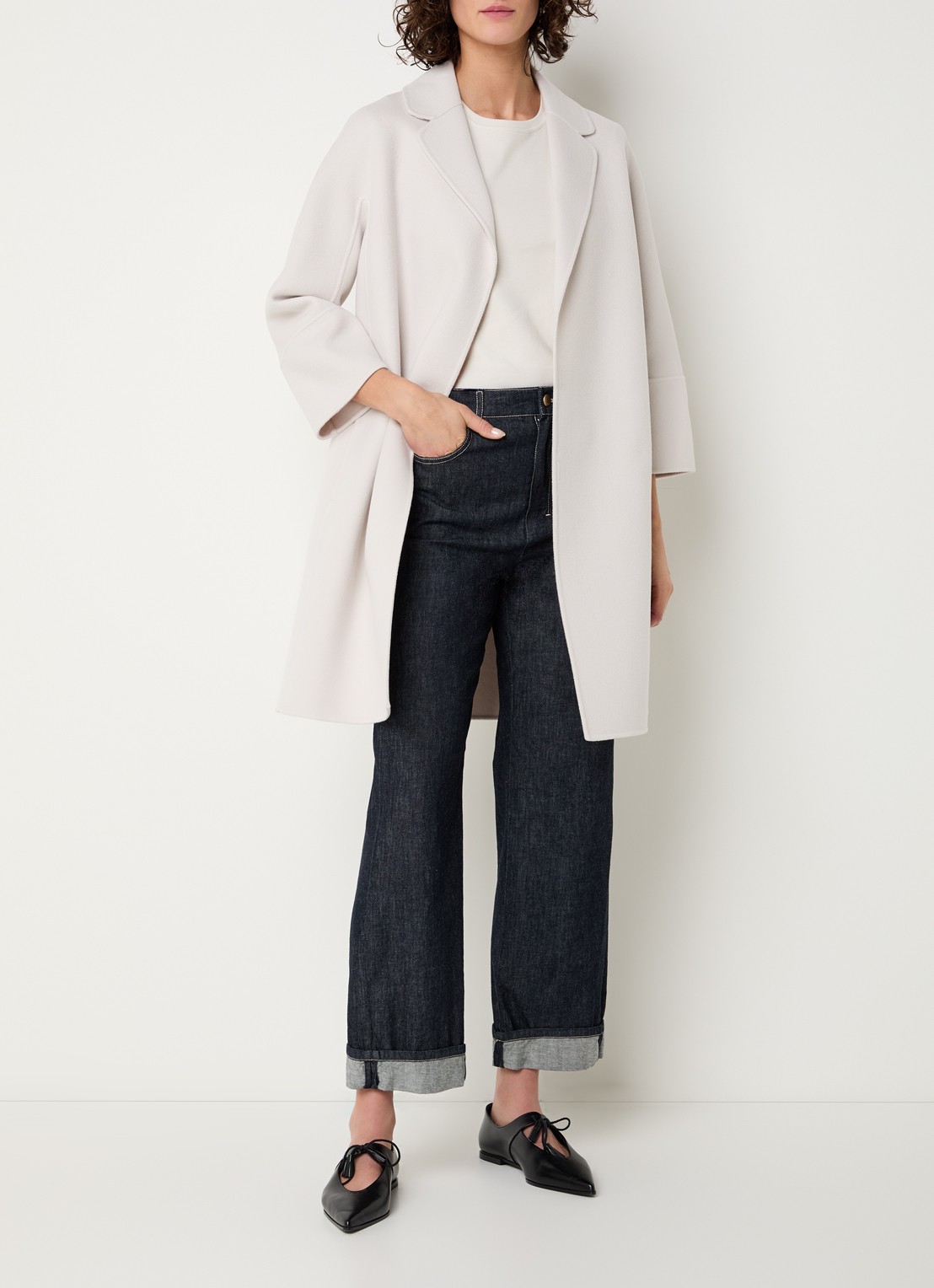 Max Mara Arona mantel van wol met strikceintuur - voorkant 2 ivoor