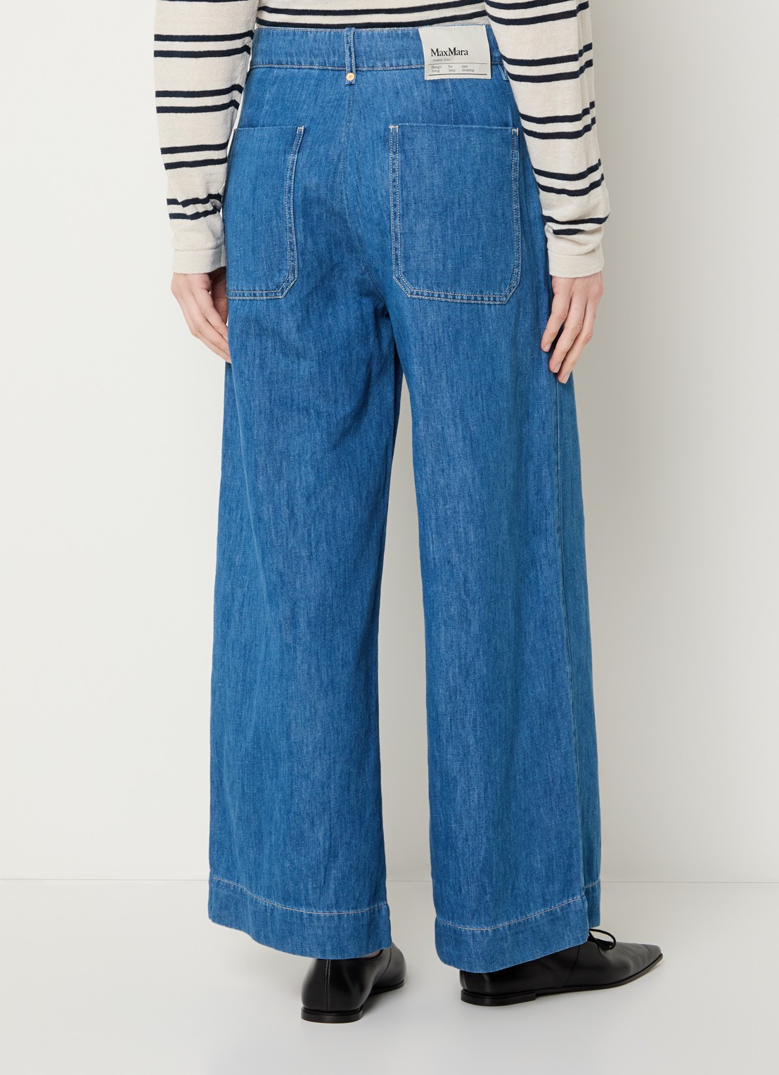 Max Mara Astice high waist wide leg jeans in linnenblend - achterkant indigo