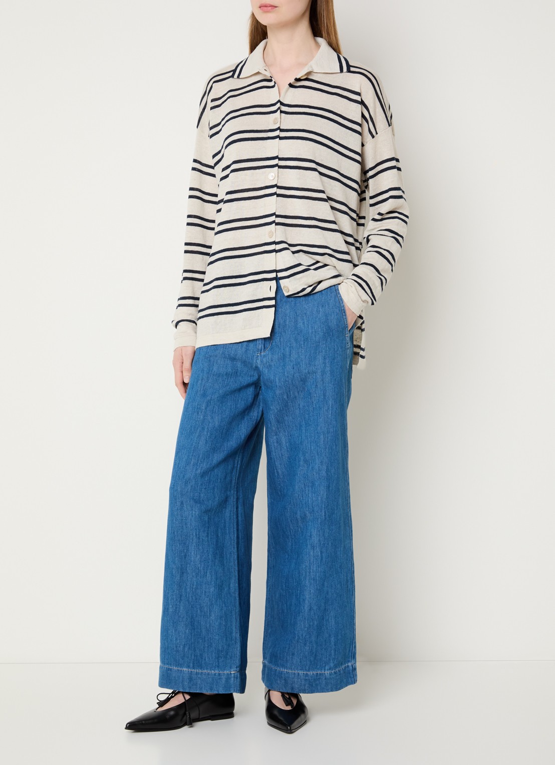 Max Mara Astice high waist wide leg jeans in linnenblend - voorkant 4 indigo