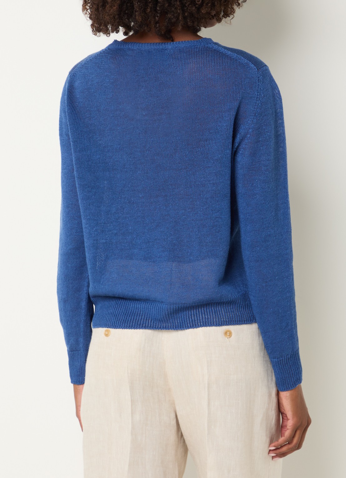 Max Mara Atzeco grofgebreide top van linnen - achterkant blauw