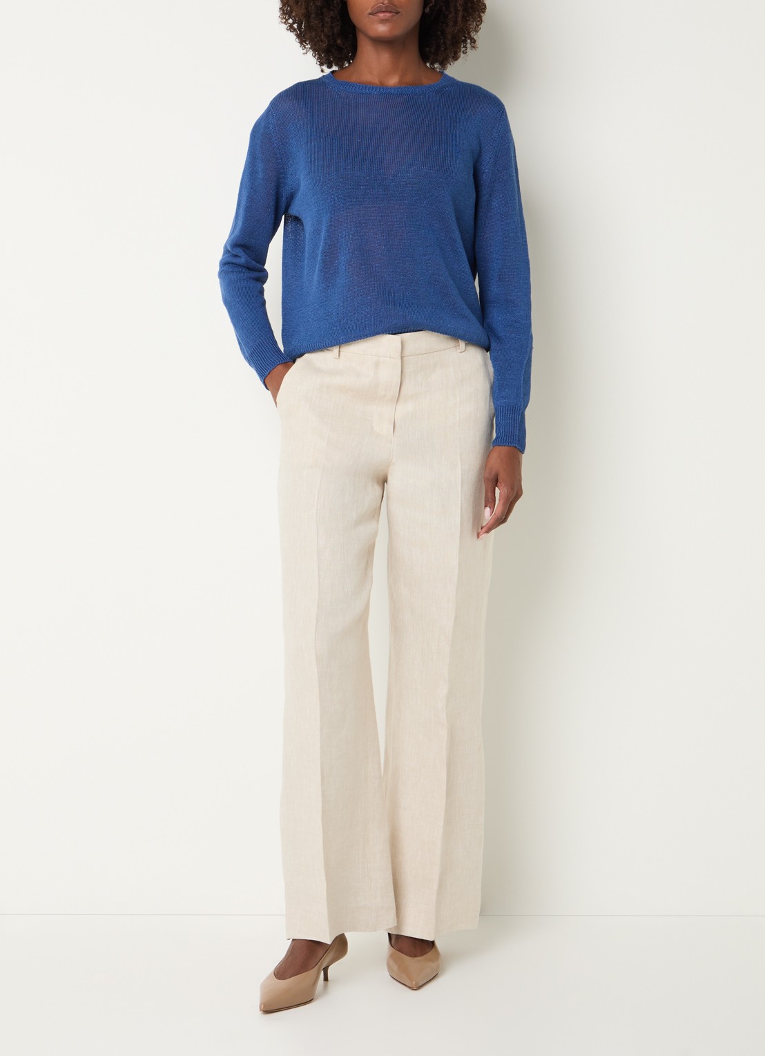 Max Mara Atzeco grofgebreide top van linnen - voorkant 3 blauw