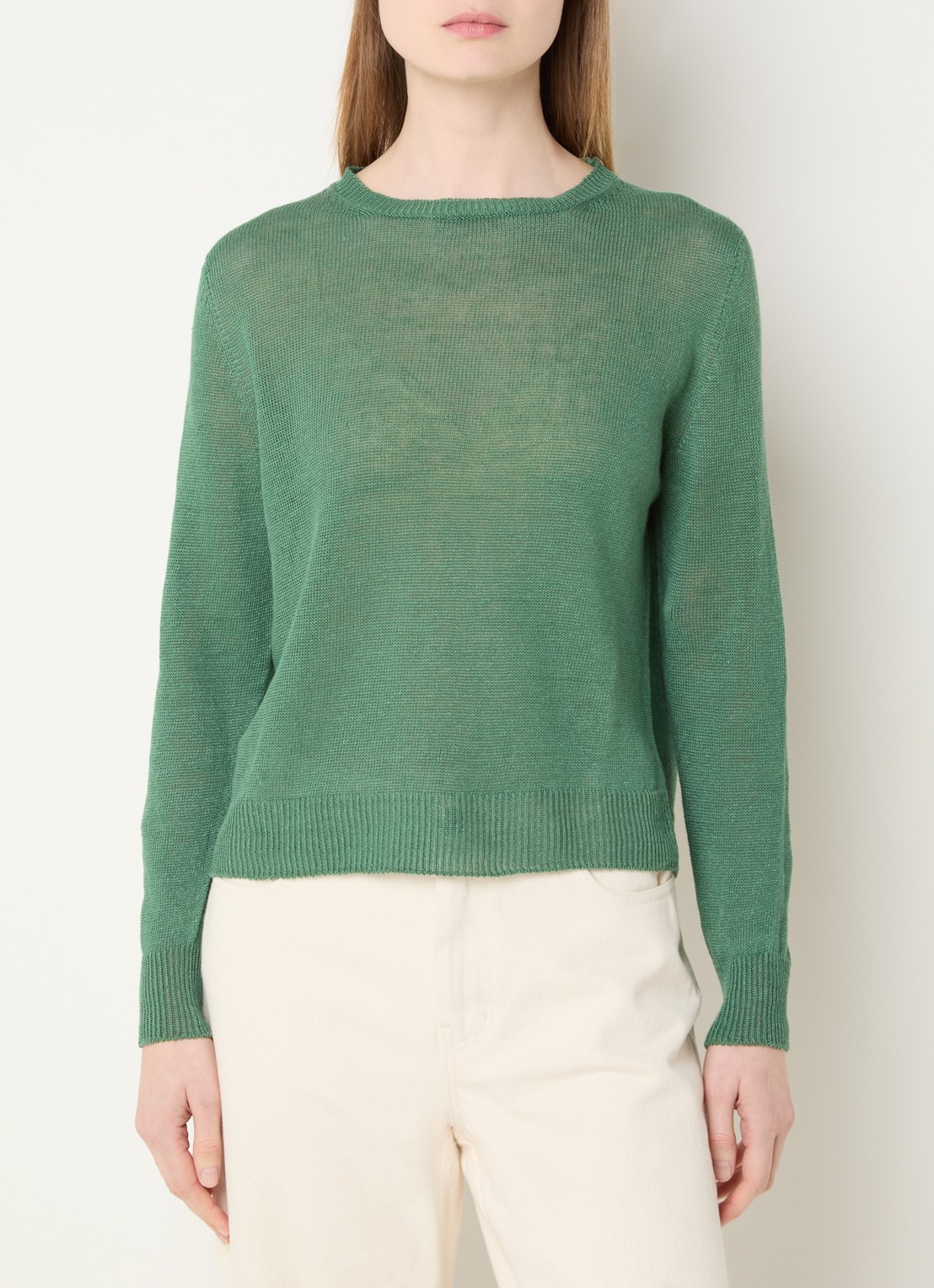 Max Mara Atzeco grofgebreide top van linnen - detail 4 donkergroen