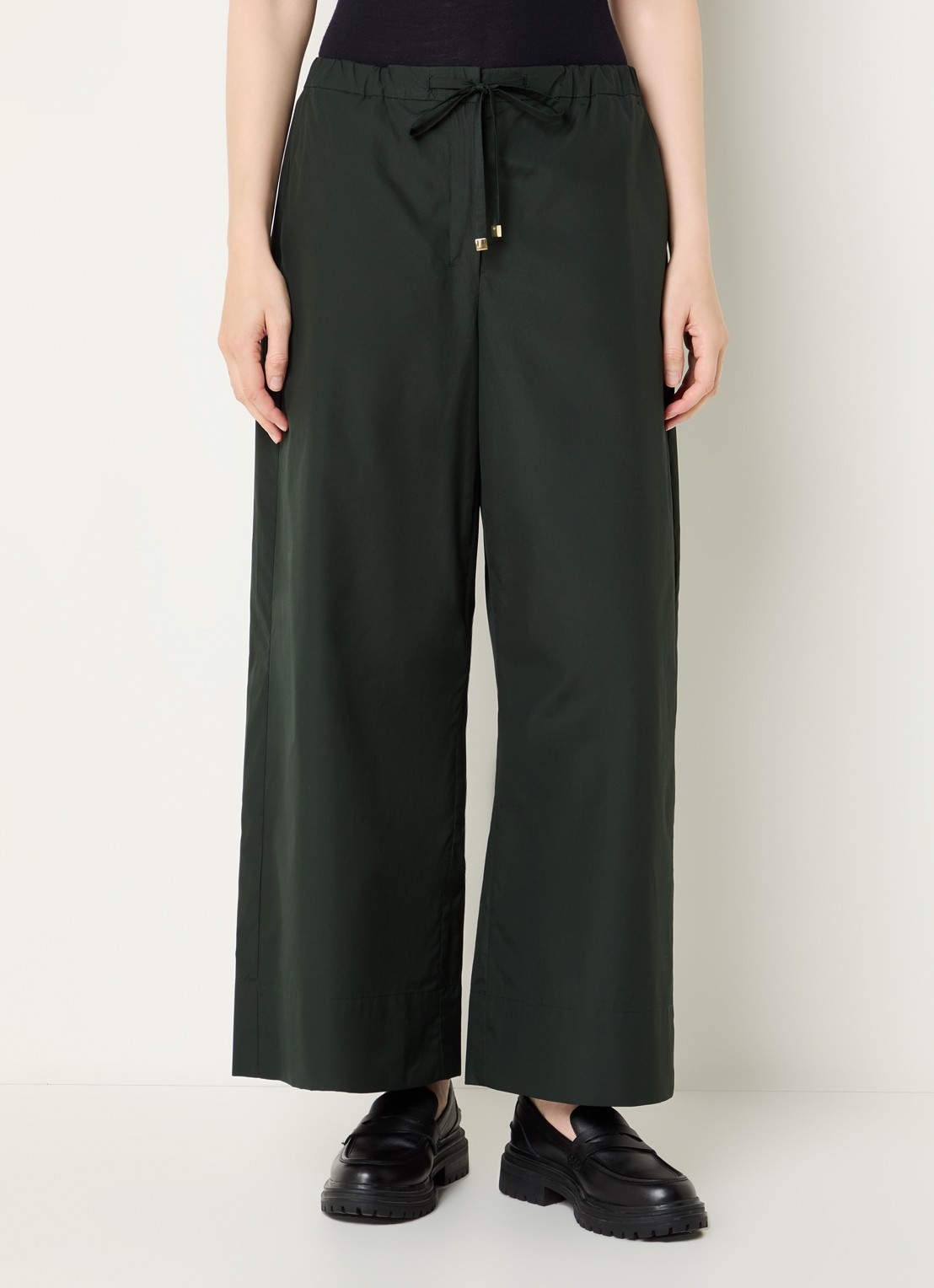 Max Mara Aureo high waist wide fit broek met strikceintuur - detail donkergroen