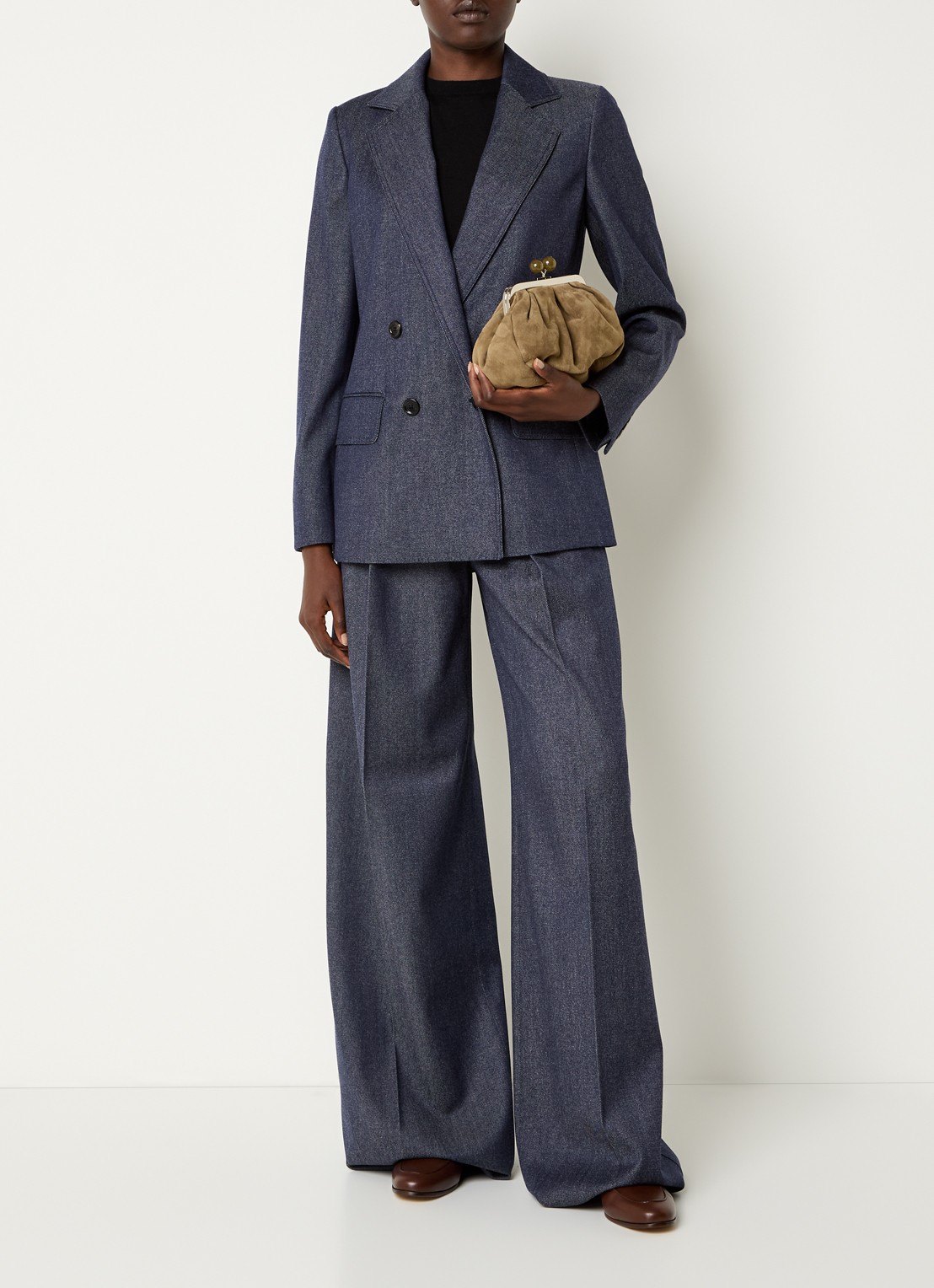 Max Mara Baden high waist wide fit pantalon van scheerwol met steekzakken - voorkant 2 donkerblauw