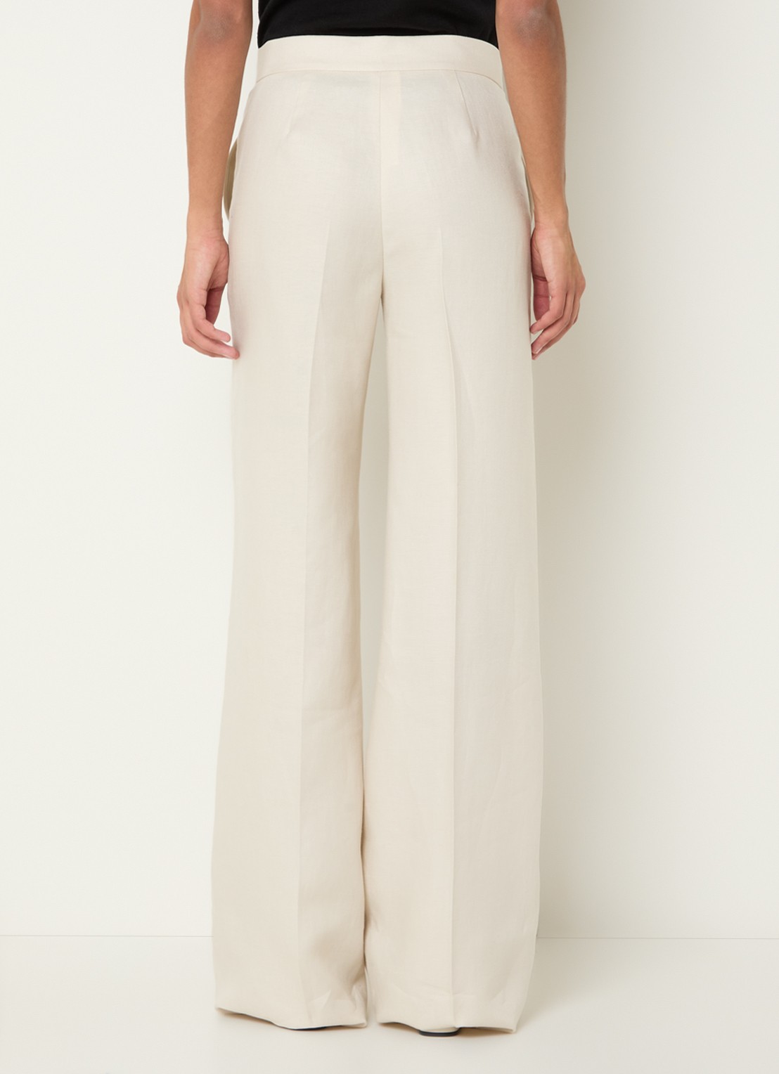 Max Mara Badesse high waist wide fit pantalon van linnen met steekzakken - achterkant creme