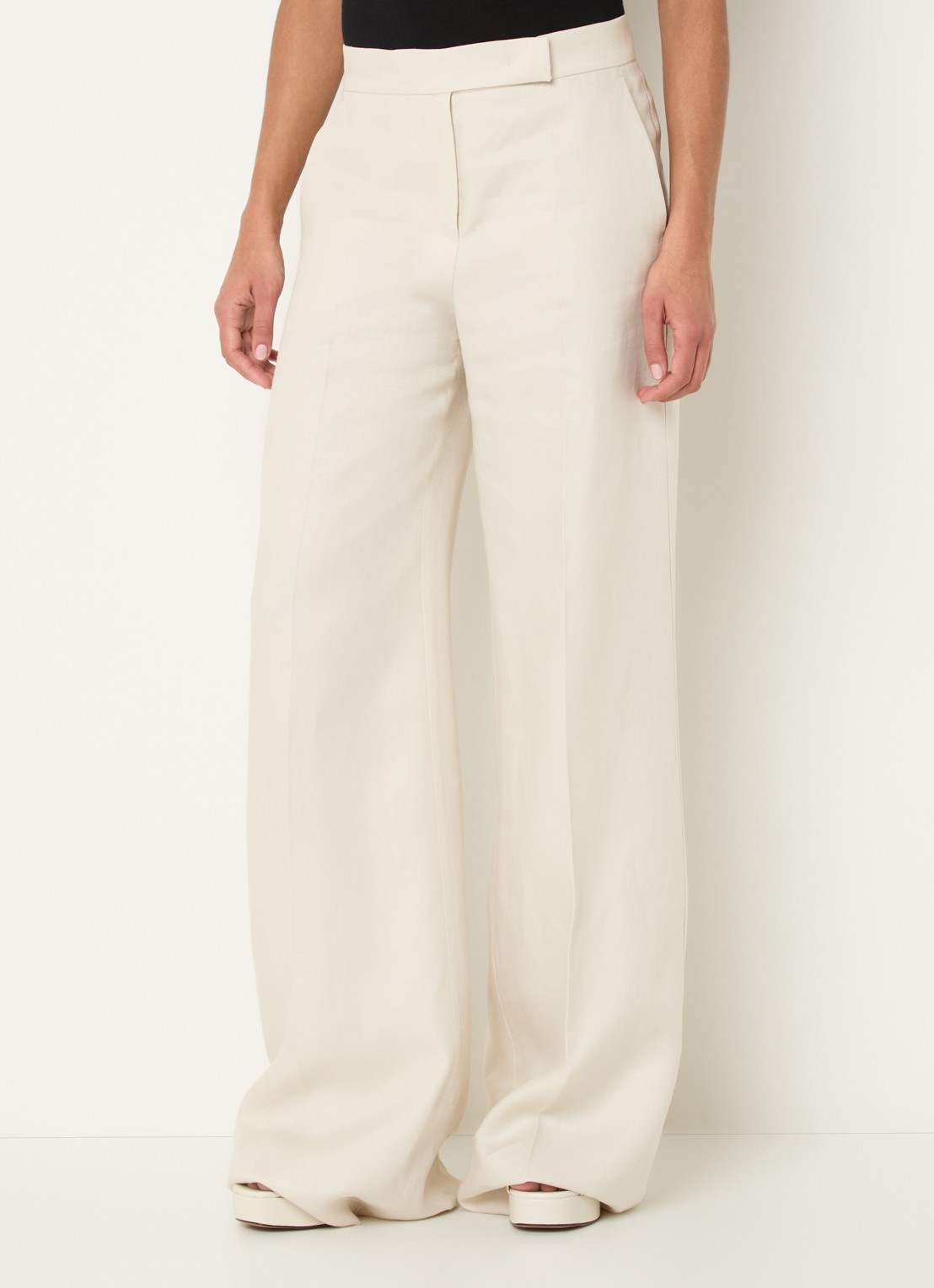 Max Mara Badesse high waist wide fit pantalon van linnen met steekzakken - detail 2 creme