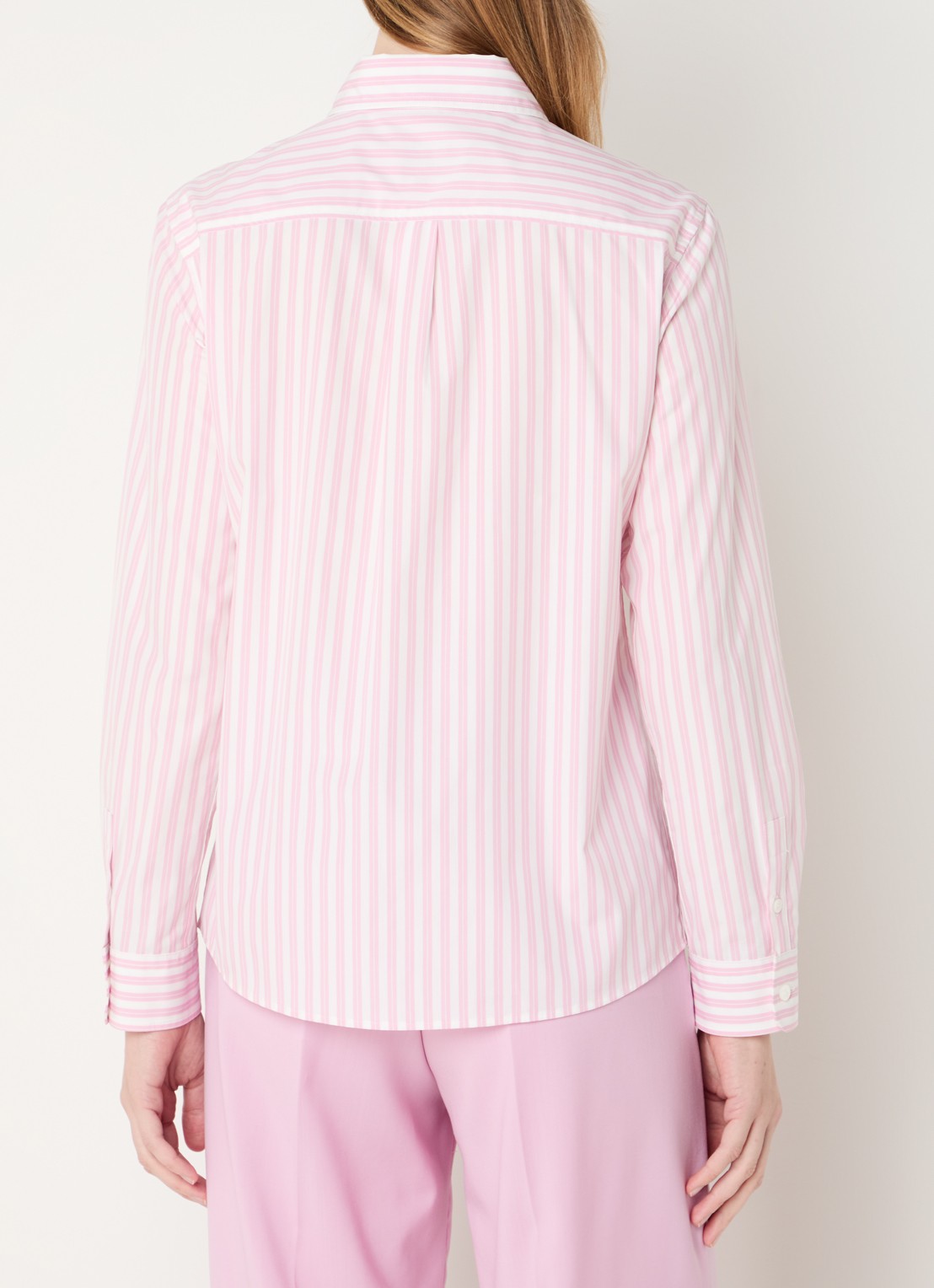 Max Mara Bahamas blouse met streepprint en borstzak - achterkant roze