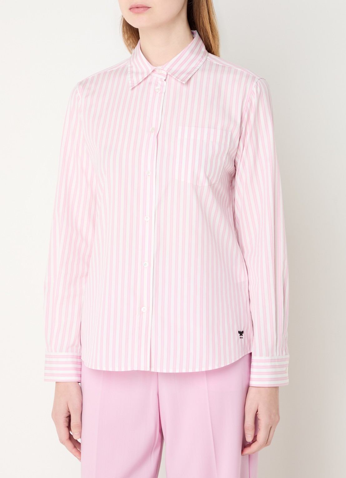 Max Mara Bahamas blouse met streepprint en borstzak - detail 2 roze