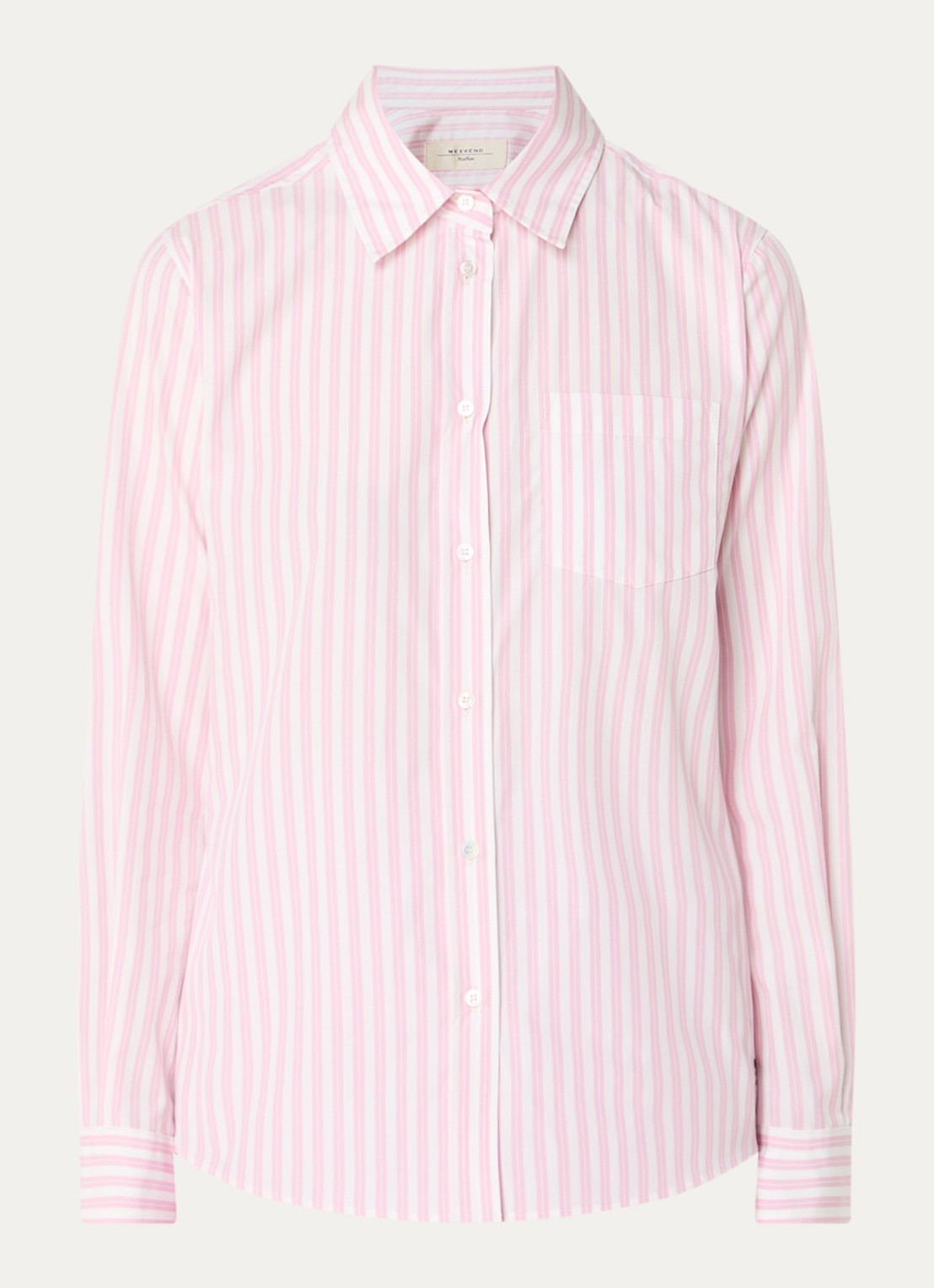 Max Mara Bahamas blouse met streepprint en borstzak - voorkant 4 roze