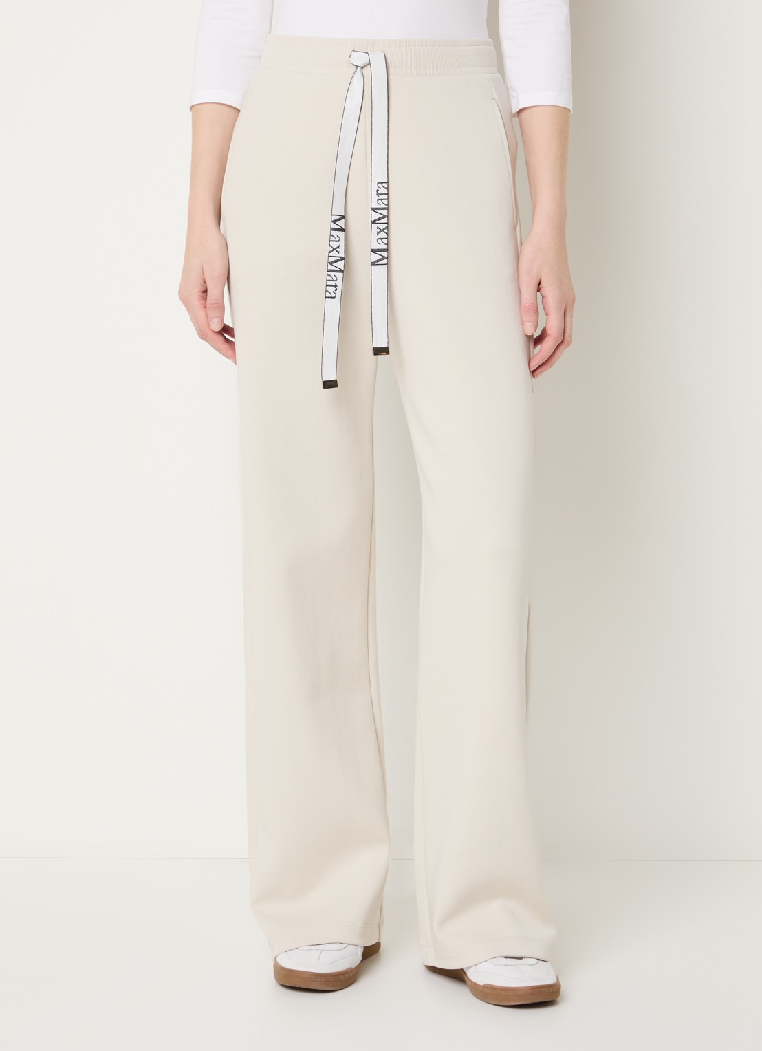 Max Mara Bali high waist straight fit broek met steekzakken - detail vanillegeel