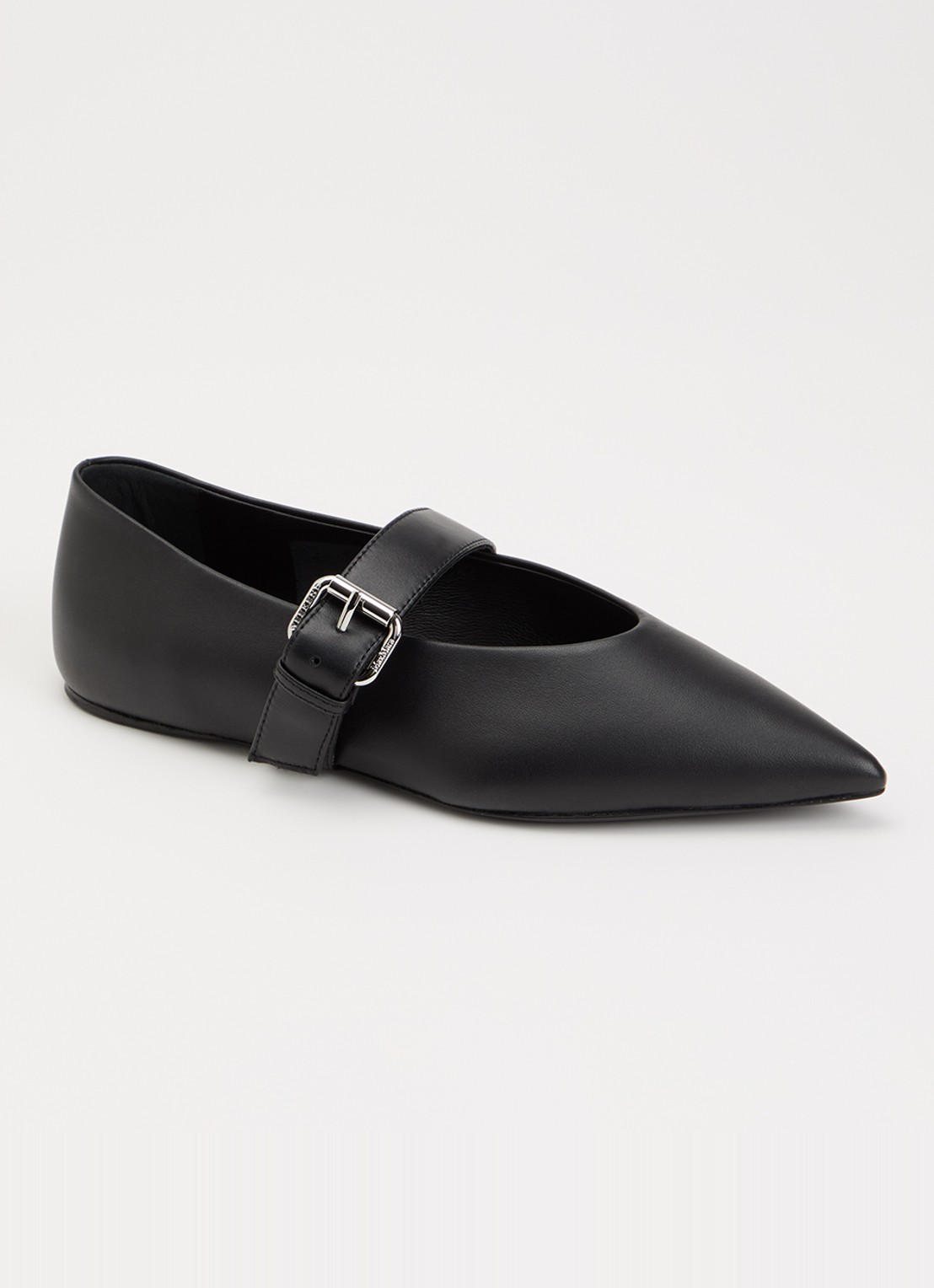Max Mara Ballerina van kalfsleer met gespdetail - voorkant zwart