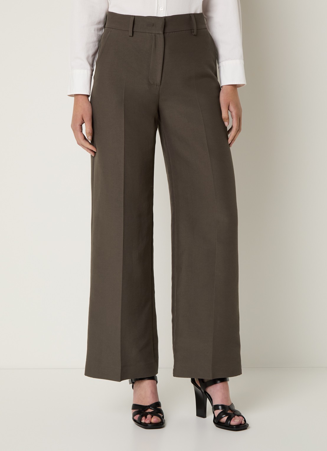 Max Mara Ballo high waist wide fit pantalon met steekzakken - detail bruin