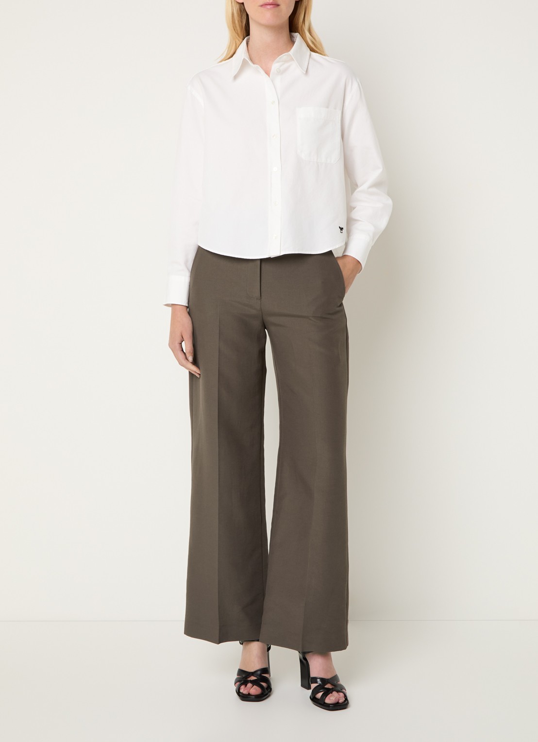 Max Mara Ballo high waist wide fit pantalon met steekzakken - voorkant 4 bruin