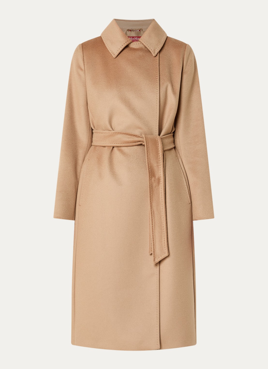 Max Mara Bcollag mantel van scheerwol met strikceintuur - voorkant 3 camel