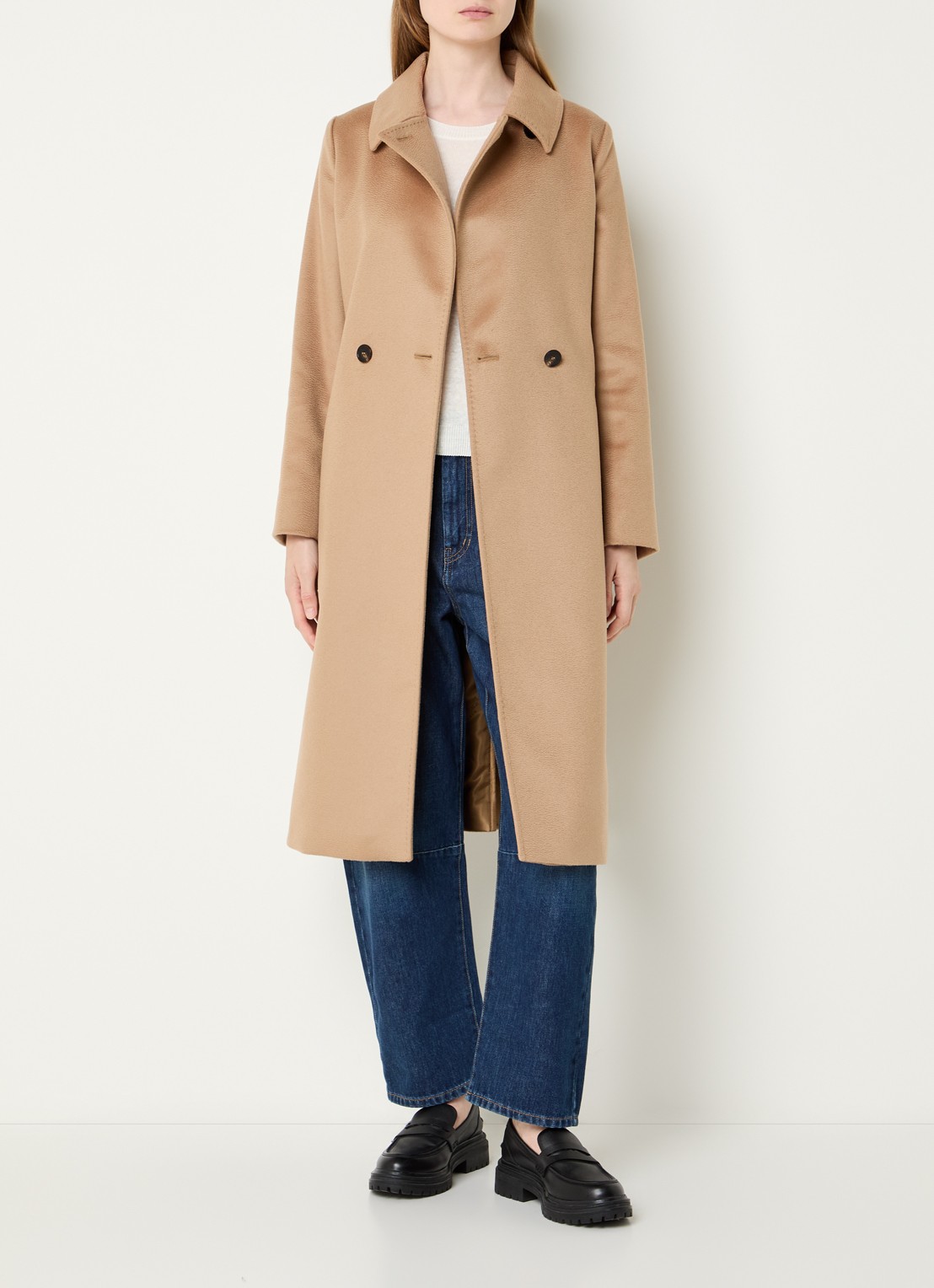 Max Mara Bcollag mantel van scheerwol met strikceintuur - voorkant 4 camel