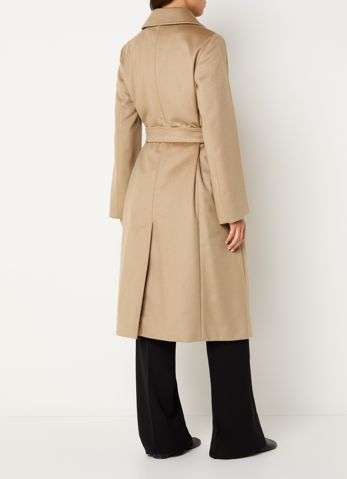 Max Mara Bcollag mantel van scheerwol met strikceintuur - achterkant 3 beige