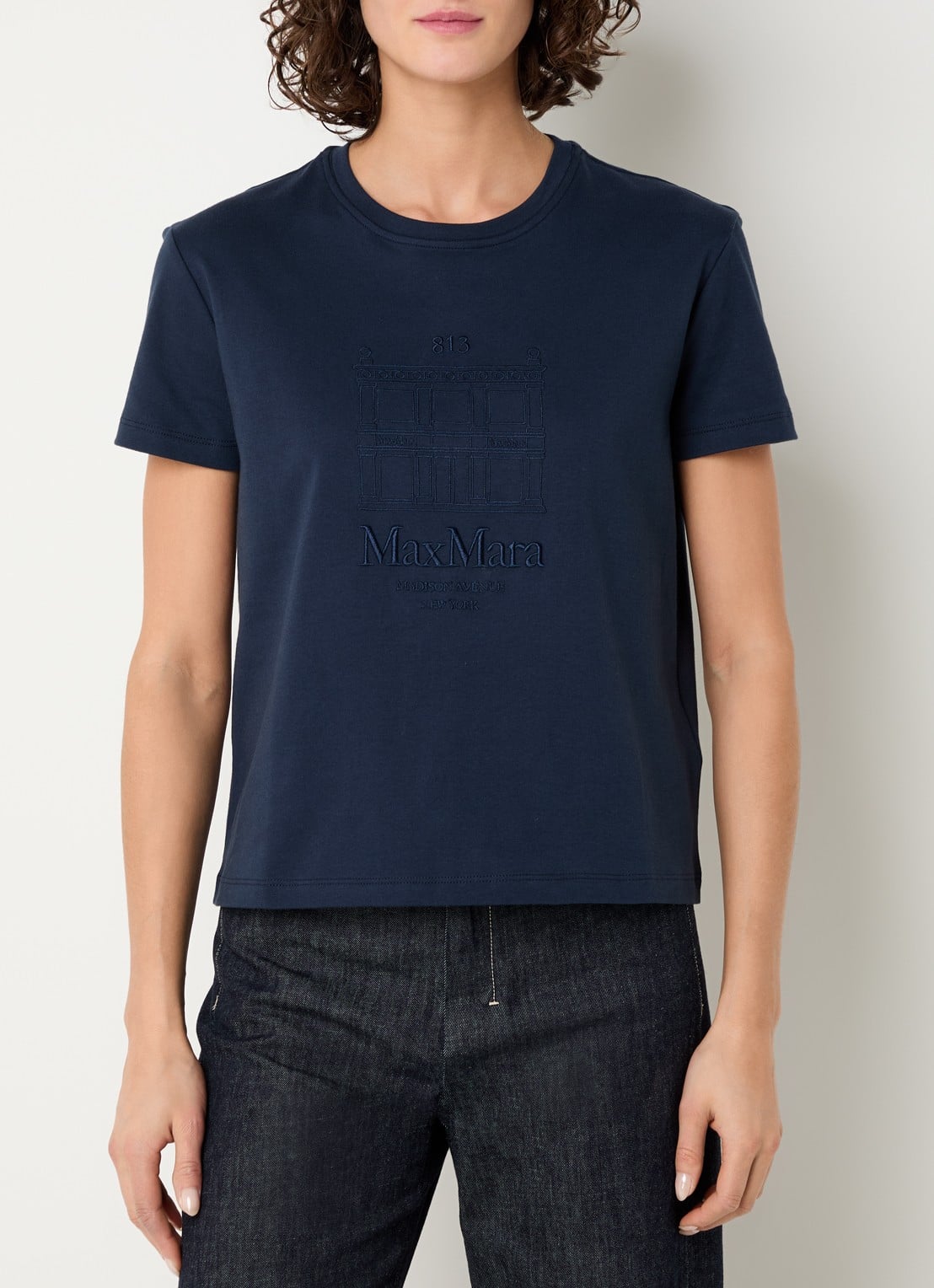 Max Mara Bella T-shirt met logoprint - detail 4 donkerblauw