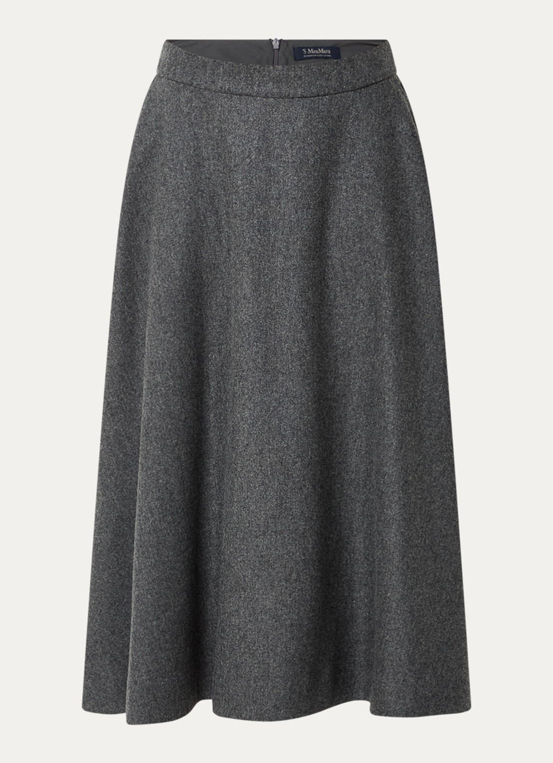 Max Mara Betulla midi rok van scheerwol met steekzakken - voorkant 3 grijs