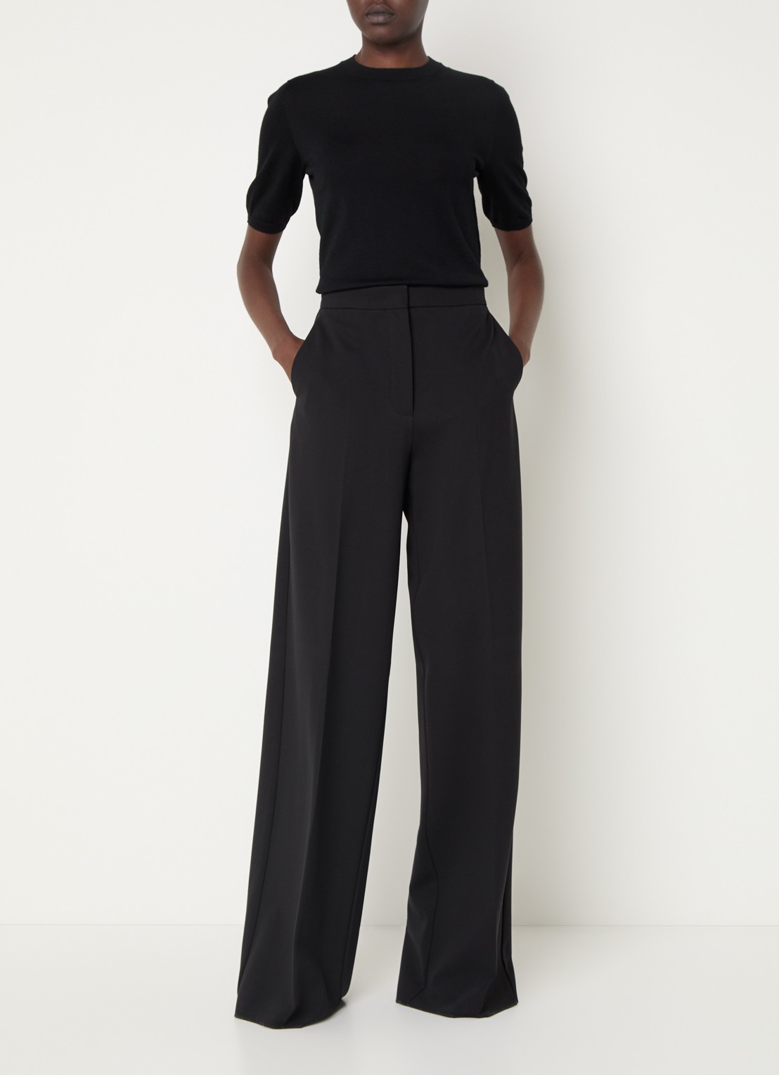 Max Mara Biada high waist wide fit pantalon met steekzakken - voorkant 3 zwart