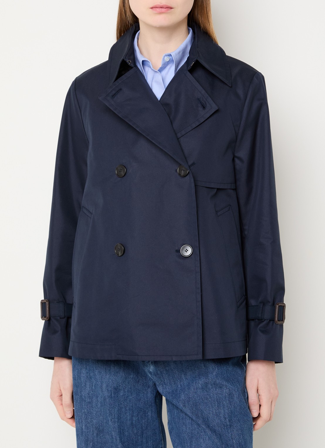 Max Mara Biglia double-breasted trenchcoat met split - detail 2 donkerblauw