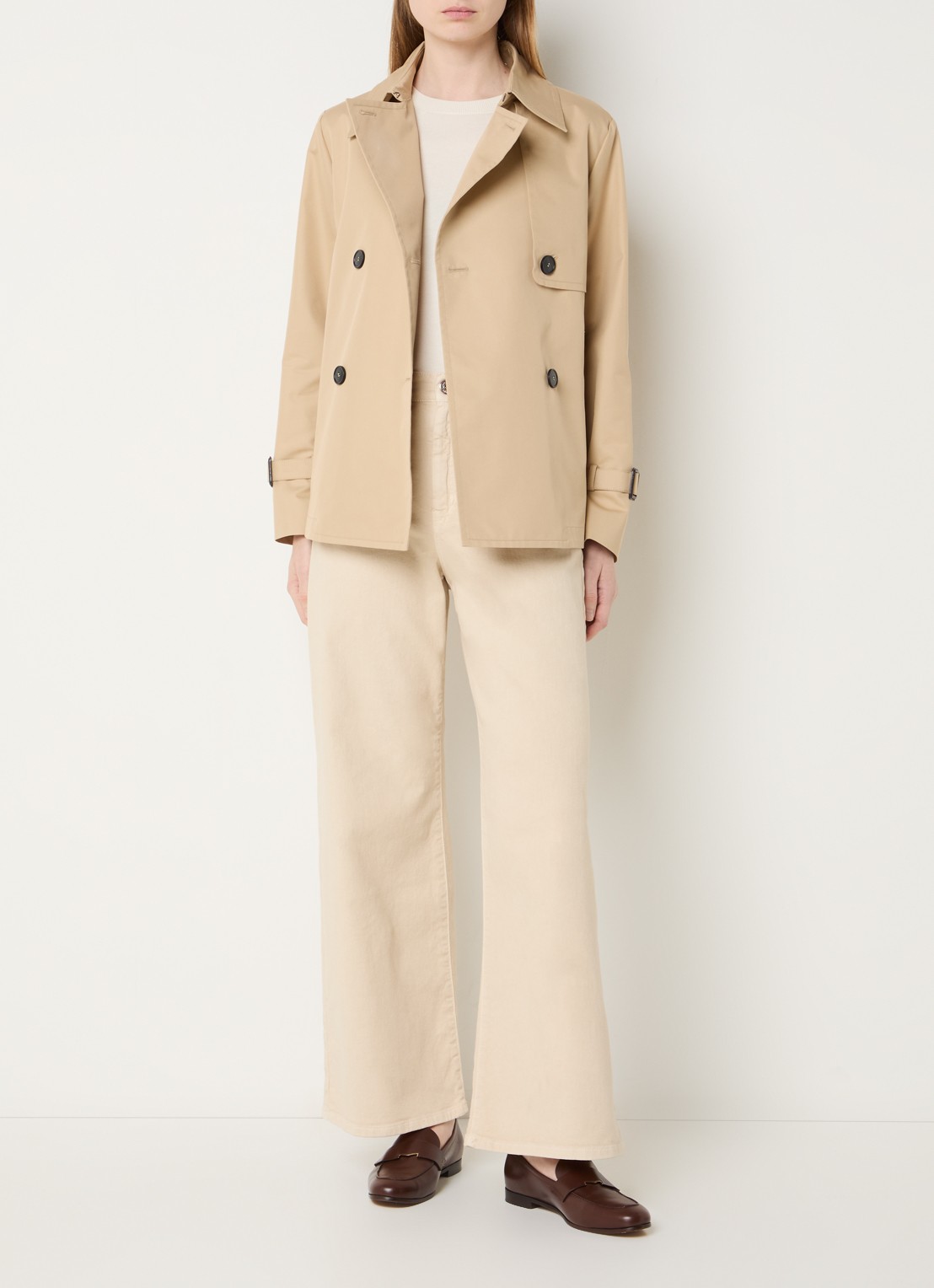Max Mara Biglia double-breasted trenchcoat met split - voorkant 2 beige