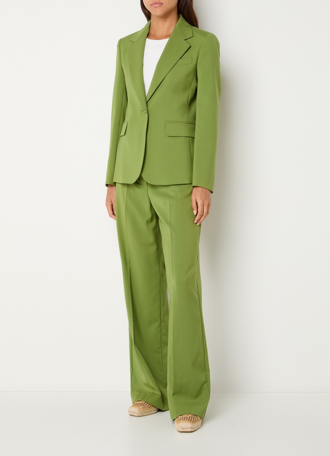 Max Mara Blazer in wolblend met klepakken - voorkant 3 groen