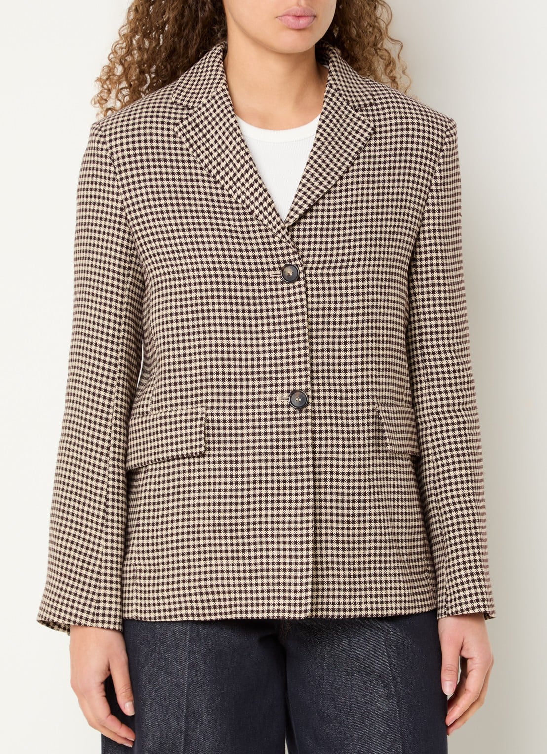 Max Mara Blazer met ruitdessin en schoudervulling - detail 2 beige